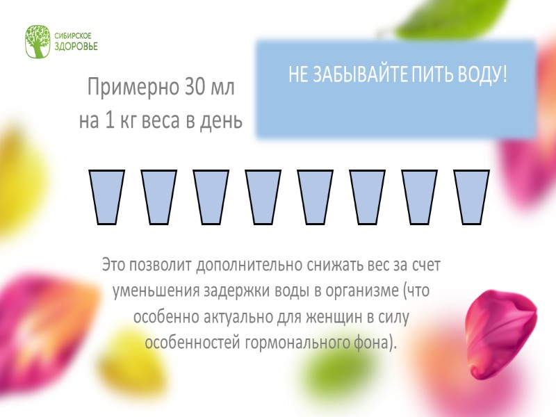 Примерно 30 мл на 1 кг веса в день Это позволит дополнительно снижать вес